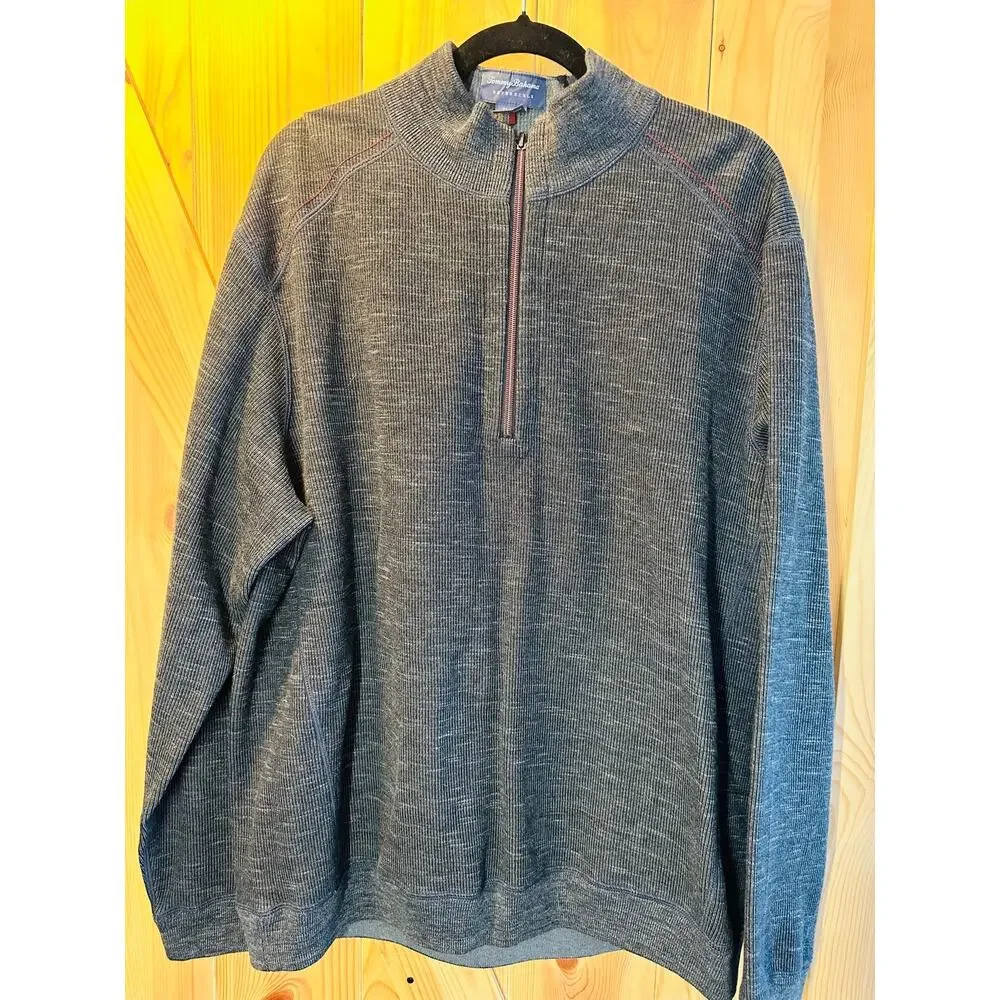 Tommy Bahama Men's Reversible Flipside 1/4 Zip Pullover Sweater Grey XL